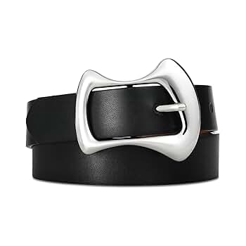 RISANTRY Women's Black Belt with Silver Buckle Fashion Waist